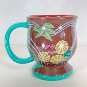 Tracy Porter Vivre Collection Hand Painted Turquoise Brown Flower Mugs Set of 8
